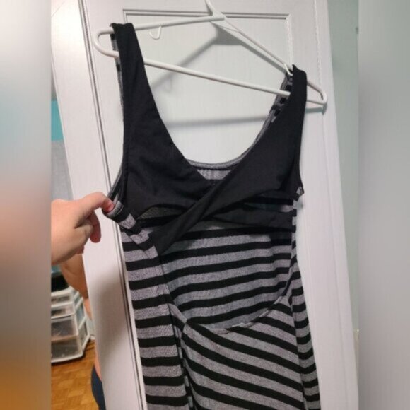 VENUS Black Grey Striped Side Slit Cut Out Back Casual Summer Maxi Dress Small - Picture 9 of 12
